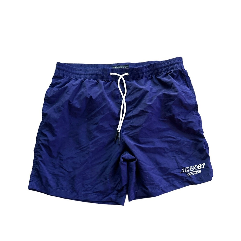 Aeropostale Mens Swim Trunks Blue Unlined 6 Inseam Aero 87 Logo Drawstring XL